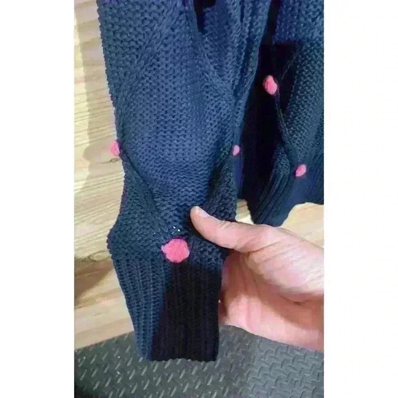 ALYA Womens Crew Neck Sweater Size S Blue Pink Polka Dot Cable Knit long Sleeve - Picture 3 of 6